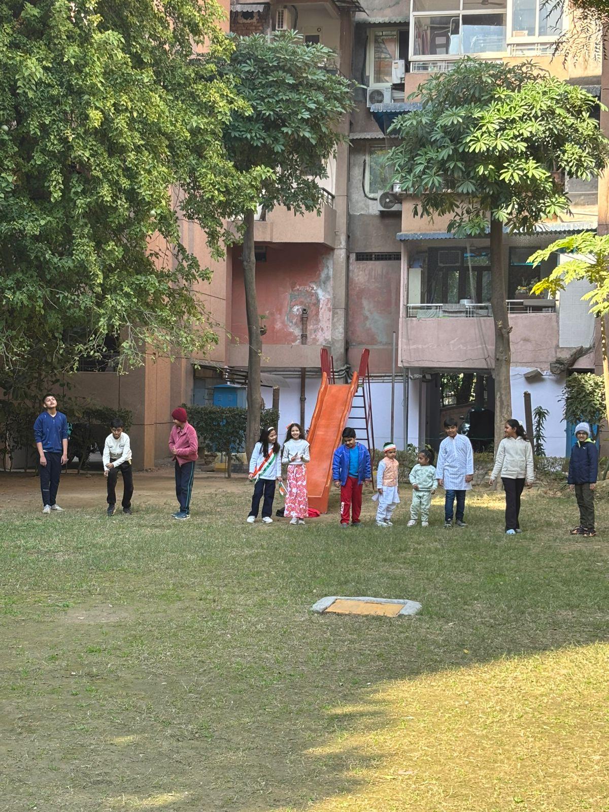 Children gathered near playground